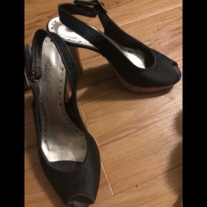 BCBGirls peep toe cork slingbacks - 6.5